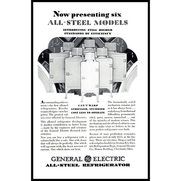 1929 GE General Electric All Steel Refrigerator Fridge Vintage Print Ad Wall Art - Picture 1 of 1
